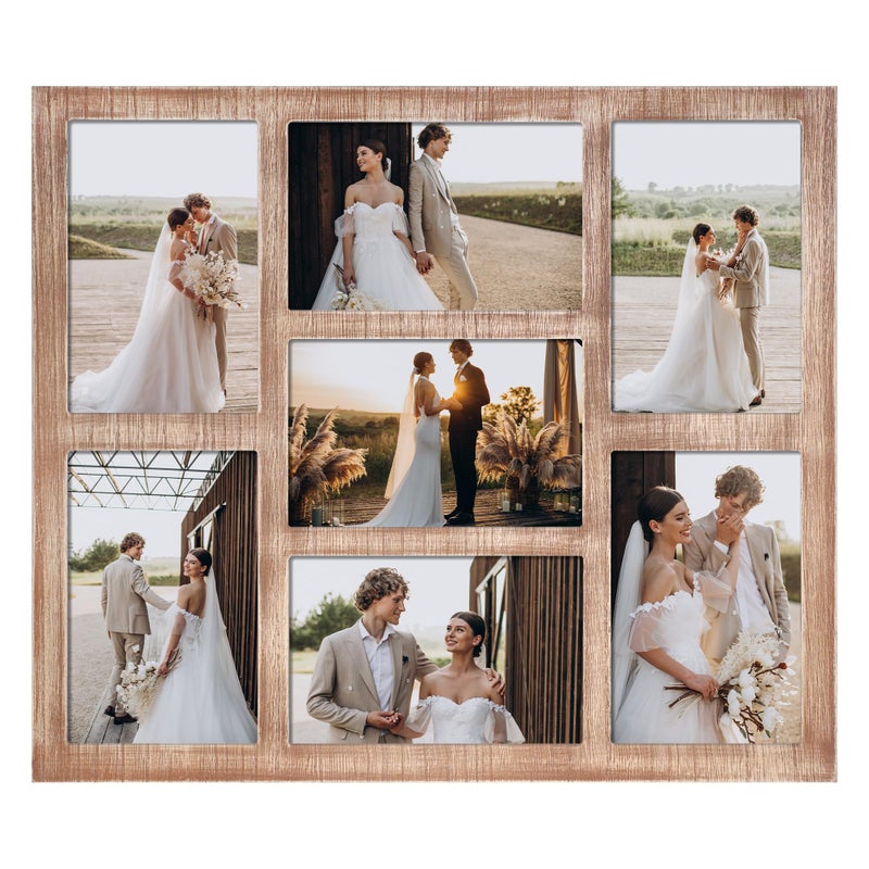 YESKAY 4x6 Picture Frame Collage for Wall Decor, Multiple Photo Collage Frames with Tempered Glass, 7-Opening for 4 x 6 Picture Frames, Rustic Brown, 1 Pack - Image 1