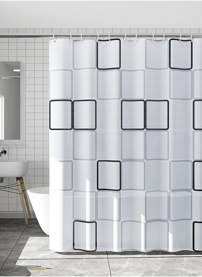 HAWAWA Long Shower Curtain Liner, PEVA Thick Plastic Shower Curtain with Rust-Proof Metal Grommets, Waterproof Shower Liner for Bathroom, Large Square Pattern, 180X200cm  - Image 1