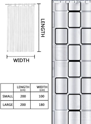 Long Shower Curtain Liner, PEVA Thick Plastic Shower Curtain with Rust-Proof Metal Grommets, Waterproof Shower Liner for Bathroom, Large Square Pattern, 180X200cm - view 2