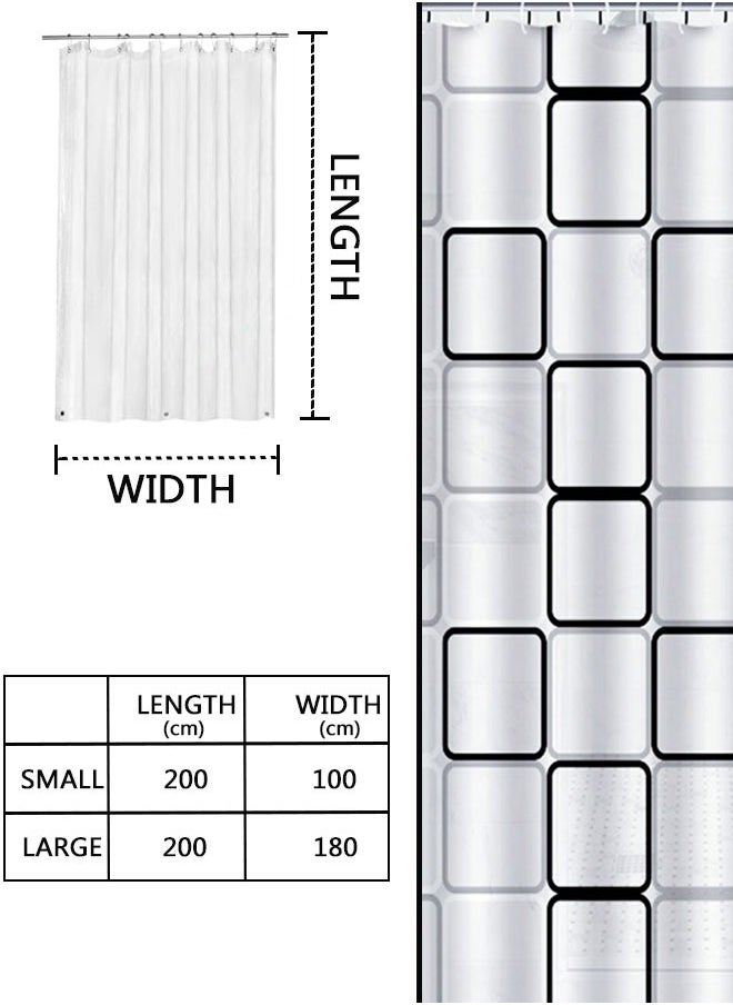 HAWAWA Long Shower Curtain Liner, PEVA Thick Plastic Shower Curtain with Rust-Proof Metal Grommets, Waterproof Shower Liner for Bathroom, Large Square Pattern, 180X200cm  - Image 2