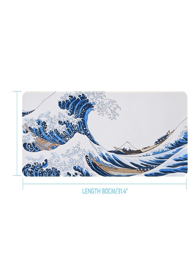 Tofun 31.4"x11.8"Extended Large Gaming Mouse Pad,XL Large Non-Slip Rubber Base Mousepad with Stitched Edges,Waterproof Keyboard Mouse Mat Desk Pad,Japanese Sea Wave, White and Blue Tones - Image 2