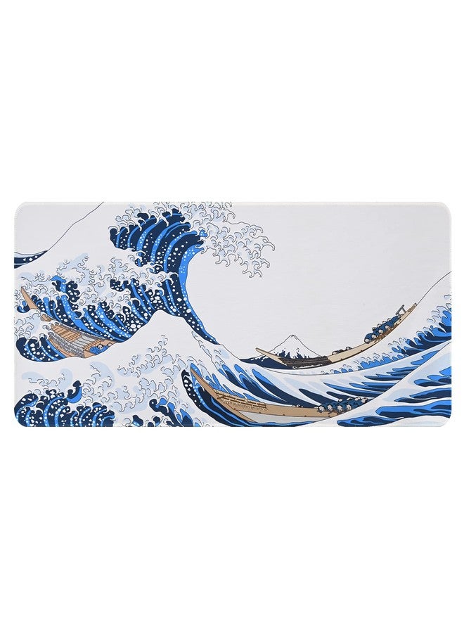 Tofun 31.4"x11.8"Extended Large Gaming Mouse Pad,XL Large Non-Slip Rubber Base Mousepad with Stitched Edges,Waterproof Keyboard Mouse Mat Desk Pad,Japanese Sea Wave, White and Blue Tones - Image 1