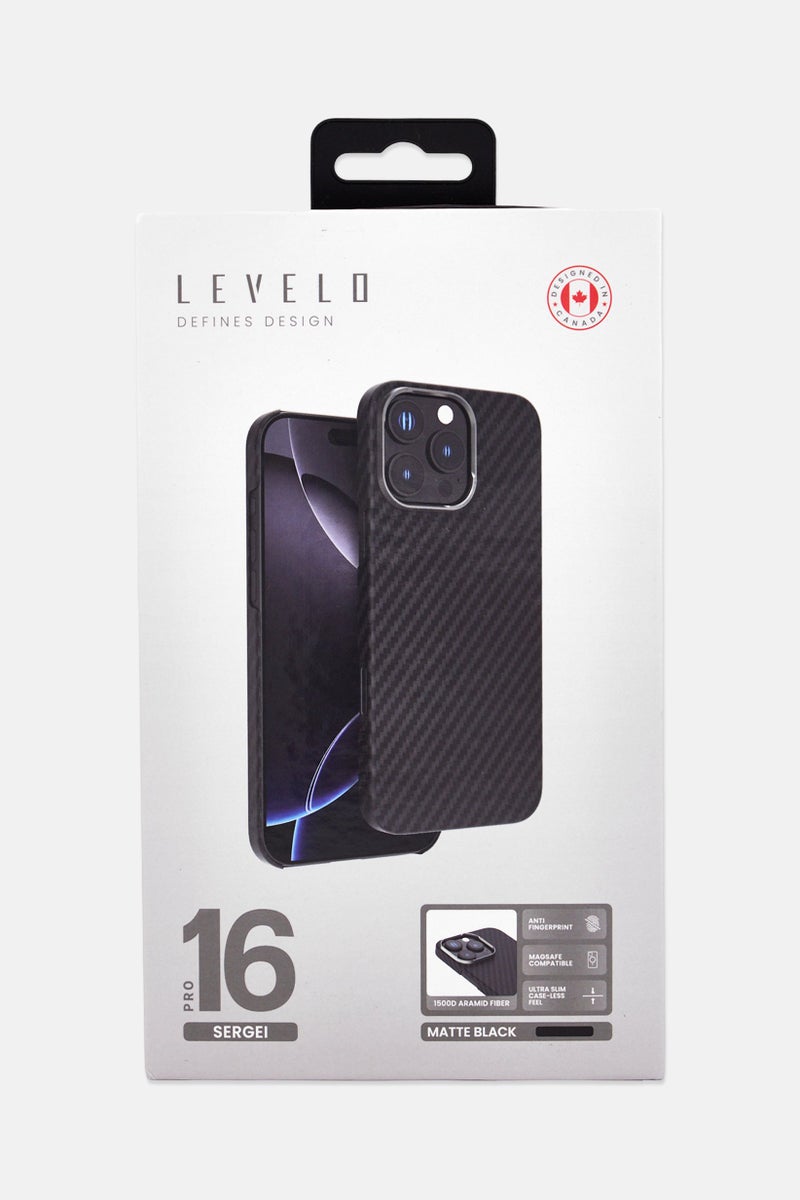 LEVELO حافظة حماية ألياف سيرجي أرميد لجهاز آيفون 16 برو، سوداء - Image 2