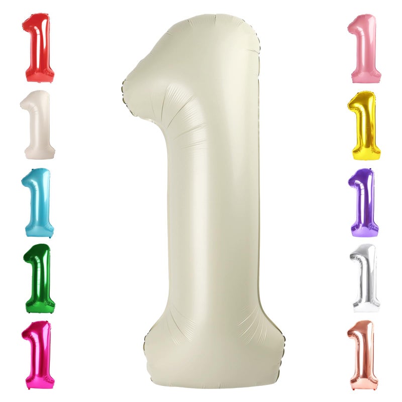 Mluchee Number Balloons 1, 40 Inch One Balloons for 1st Birthday Girl Boy 1 11 21 Party Decorations Baby Shower Photo Shoot, Cream White 1 Balloon - Image 1