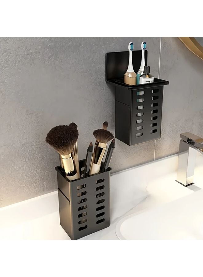 Wall Mounted Bathroom Organizer Rack Black No Drill Installation Multi Compartment Storage 1pc - Image 5