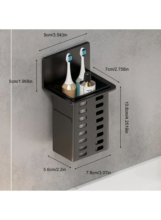 Wall Mounted Bathroom Organizer Rack Black No Drill Installation Multi Compartment Storage 1pc - Image 1