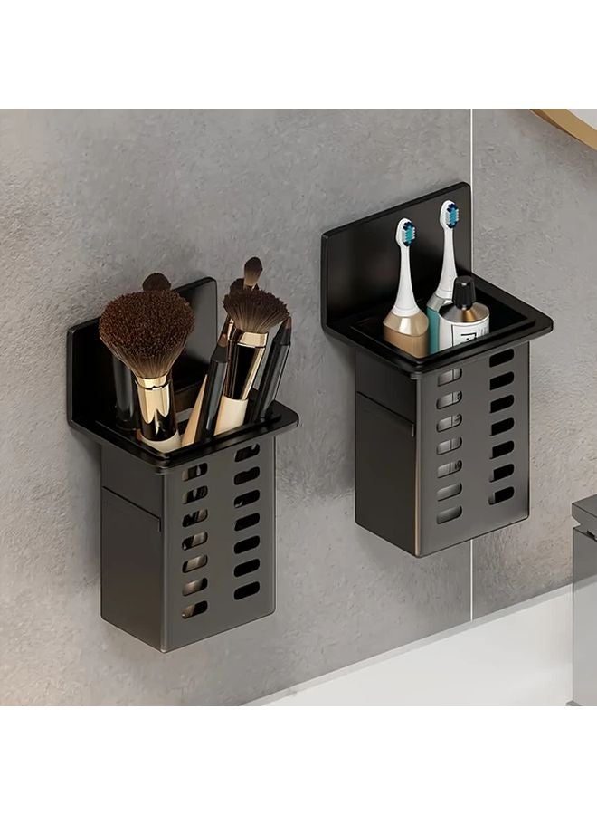 Wall Mounted Bathroom Organizer Rack Black No Drill Installation Multi Compartment Storage 1pc - Image 2
