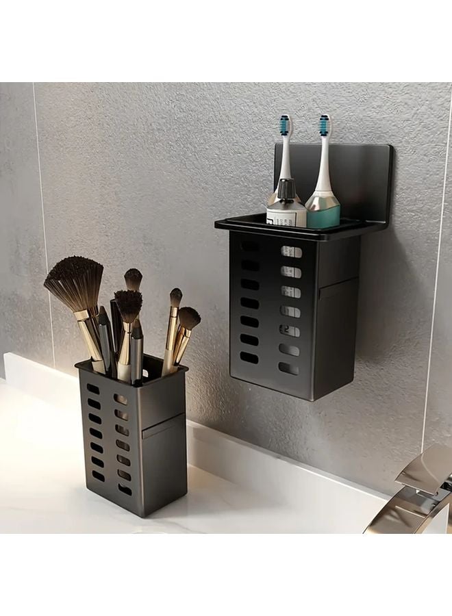 Wall Mounted Bathroom Organizer Rack Black No Drill Installation Multi Compartment Storage 1pc - Image 4