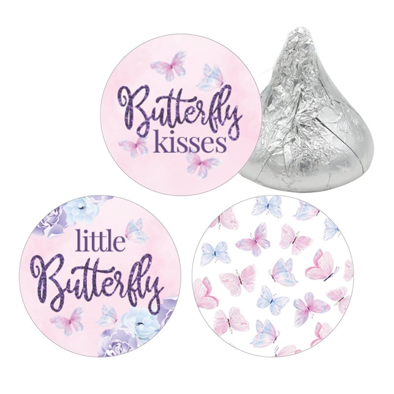 Butterfly Girl Baby Shower Favor Stickers A Little Butterfly is on Her Way Baby Shower Chocolate Kisses Candy Labels  180 Count