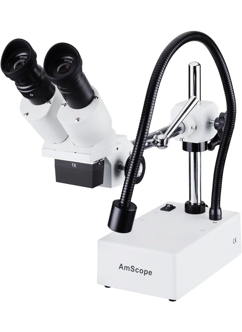 AmScope AmScope SE410 Professional Binocular Stereo Microscope WF10x Eyepieces 10X Magnification 1X Objective Tungsten Lighting BoomArm Stand 110V120V  - Image 1
