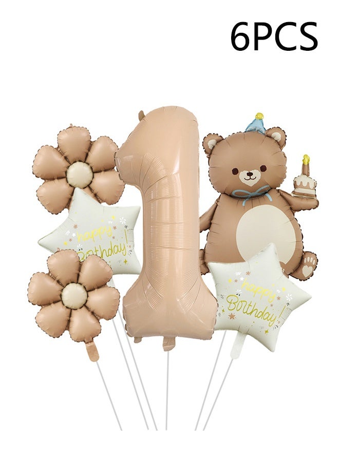 واي جيه أدوات تزيين حفلة عيد الميلاد الأول 40 بوصة بحجم كراميل ماتي مجموعة بالونات من الألمنيوم على شكل دب رقمي وزهرة ديزي - Image 1