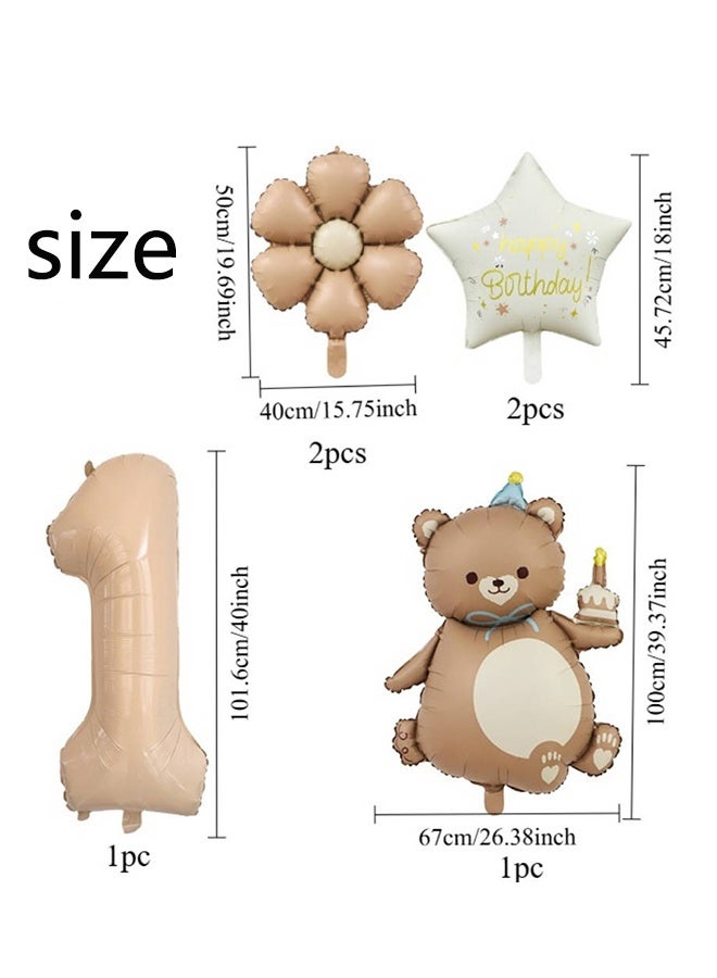 واي جيه أدوات تزيين حفلة عيد الميلاد الأول 40 بوصة بحجم كراميل ماتي مجموعة بالونات من الألمنيوم على شكل دب رقمي وزهرة ديزي - Image 2