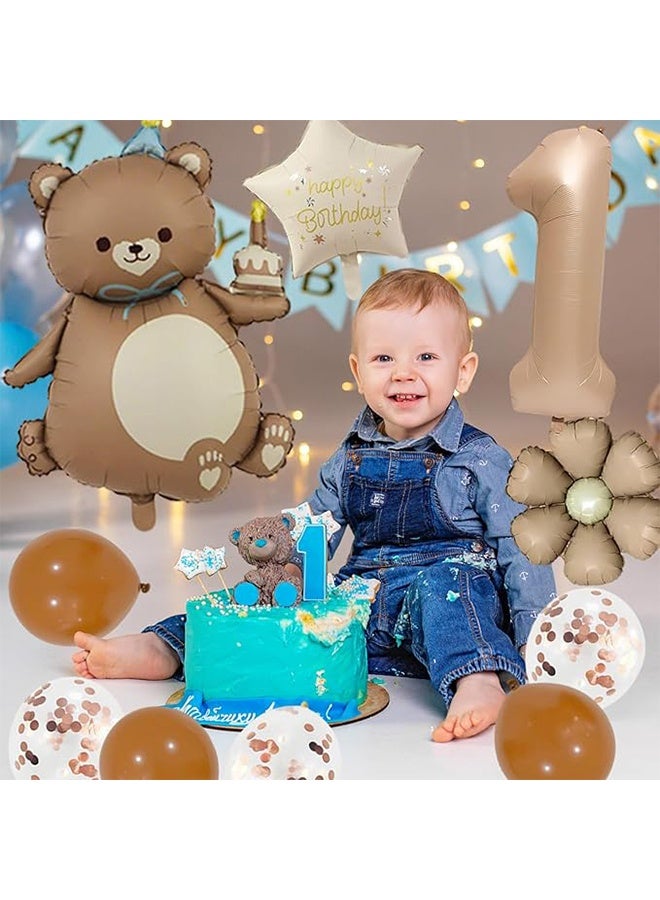 واي جيه أدوات تزيين حفلة عيد الميلاد الأول 40 بوصة بحجم كراميل ماتي مجموعة بالونات من الألمنيوم على شكل دب رقمي وزهرة ديزي - Image 5