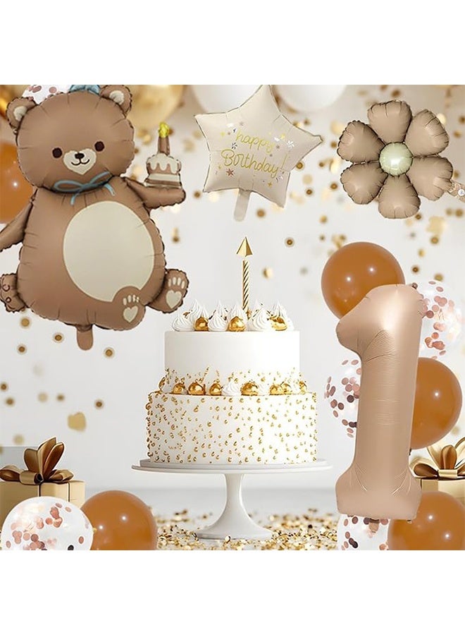 واي جيه أدوات تزيين حفلة عيد الميلاد الأول 40 بوصة بحجم كراميل ماتي مجموعة بالونات من الألمنيوم على شكل دب رقمي وزهرة ديزي - Image 3