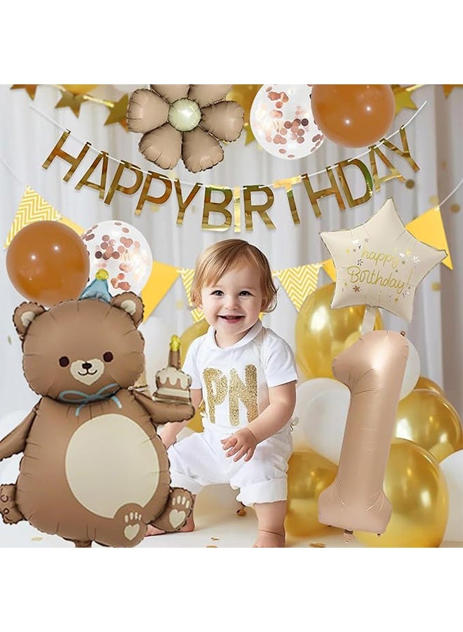 واي جيه أدوات تزيين حفلة عيد الميلاد الأول 40 بوصة بحجم كراميل ماتي مجموعة بالونات من الألمنيوم على شكل دب رقمي وزهرة ديزي - Image 4