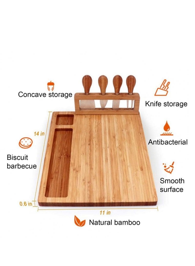 Bamboo Cheese Board Set Cheese Tray Charcuterie Board and Meat Platter with 4 Stainless Steel Cheese Knives Great for Wedding Gifts Christmas Gifts Birthday Parties (36*28cm) - Image 5