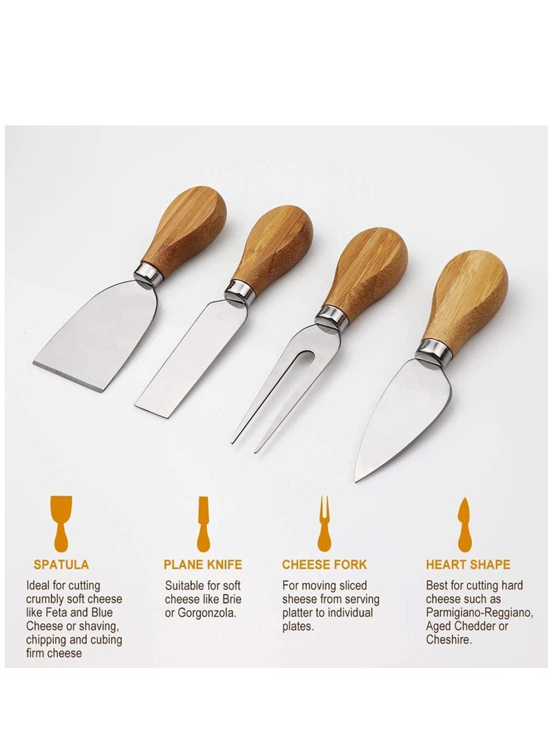 Bamboo Cheese Board Set Cheese Tray Charcuterie Board and Meat Platter with 4 Stainless Steel Cheese Knives Great for Wedding Gifts Christmas Gifts Birthday Parties (36*28cm) - Image 4
