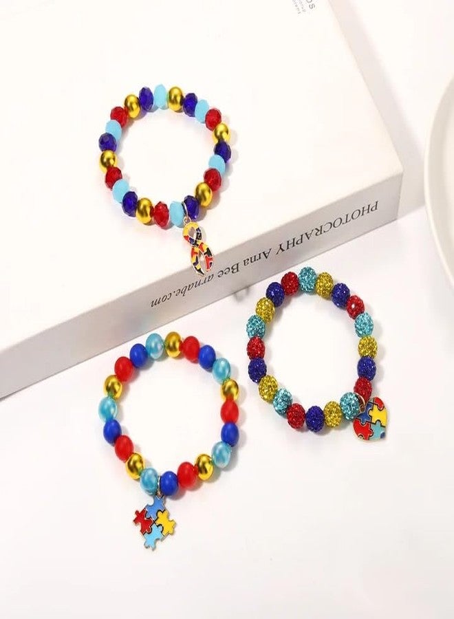 ARATLENCH Autism Bracelets Colorful Rhinestone Beaded Heart Ribbon Puzzle Charms Stretch Bracelets Autism Awareness Stackable Bracelet Jewelry Accessories Gift for Adults (autism bracelets, 3) - Image 5