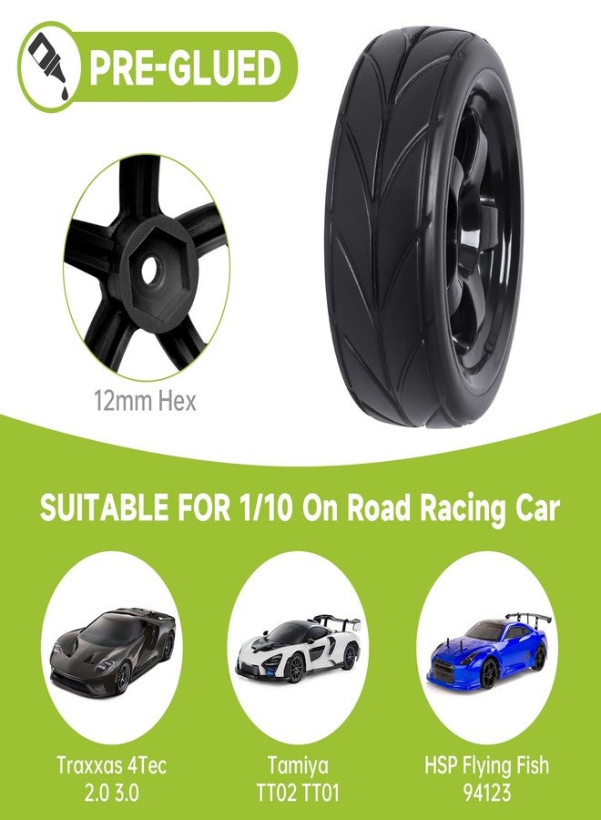Hobbyfire Pre-Glued OD 2.55" 12mm Hex Wheels Rims and Rubber Tires for Traxxas Tamiya HPI HSP Redcat RC 1/10 On Road Racing Car, Set of 4 (Color A) - Image 4