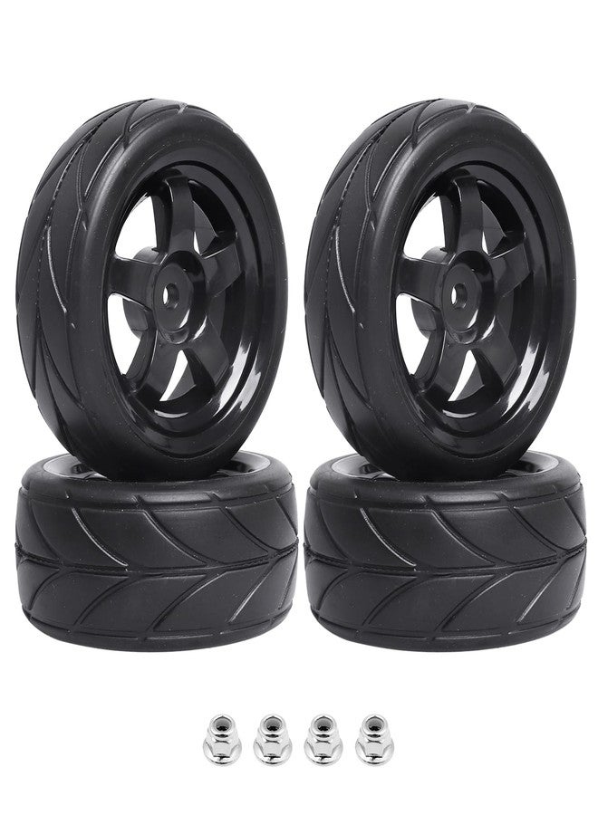 Hobbyfire Pre-Glued OD 2.55" 12mm Hex Wheels Rims and Rubber Tires for Traxxas Tamiya HPI HSP Redcat RC 1/10 On Road Racing Car, Set of 4 (Color A) - Image 1