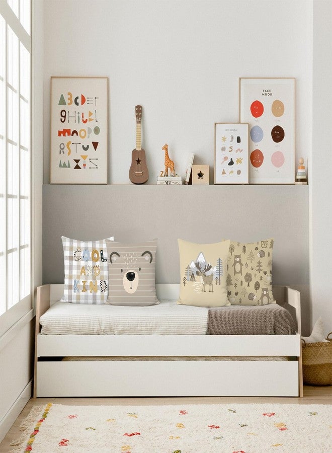 Bonhause Cartoon Animals Throw Pillow Covers 18 x 18 Inch Cute Bear Elk Tree Mountain Decorative Pillows Case Soft Velvet Cushion Covers for Girls Boys Kids Bedroom Nursery Decor Set of 4 - Image 3