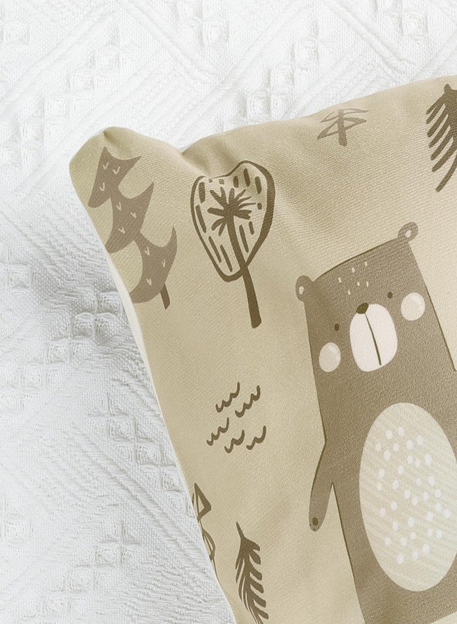 Bonhause Cartoon Animals Throw Pillow Covers 18 x 18 Inch Cute Bear Elk Tree Mountain Decorative Pillows Case Soft Velvet Cushion Covers for Girls Boys Kids Bedroom Nursery Decor Set of 4 - Image 4