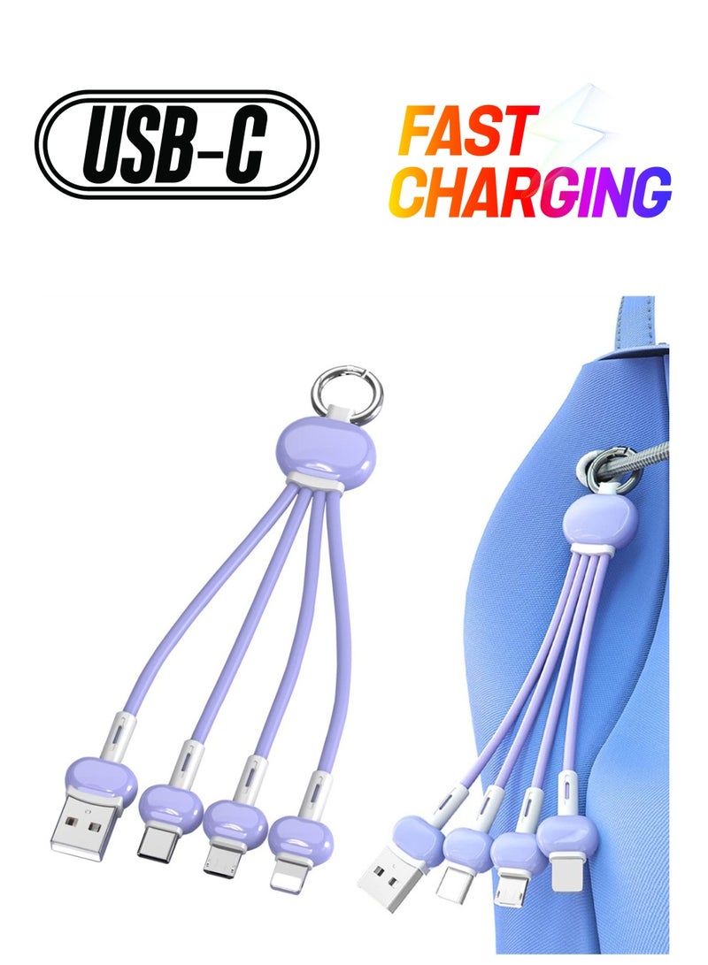 SYOSI 3 in 1 Multi Charging Cable, Azonee 2PCS Keychain Charging Cable, Portable Keychain Charger Travel Short Universal Fast Charging Cable with Type-c/Micro USB/iOS Port Connector (Purple)  - Image 1
