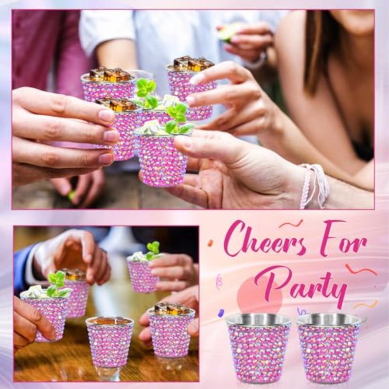 Pack Valentine Shot Glasses 1 oz Rhinestone Stainless Steel Bling Mini Cup Small Glitter Metal Drinking Cups Pint Cup Barware Drinking Vessel for Whiskey Women Birthday Gift - Image 5