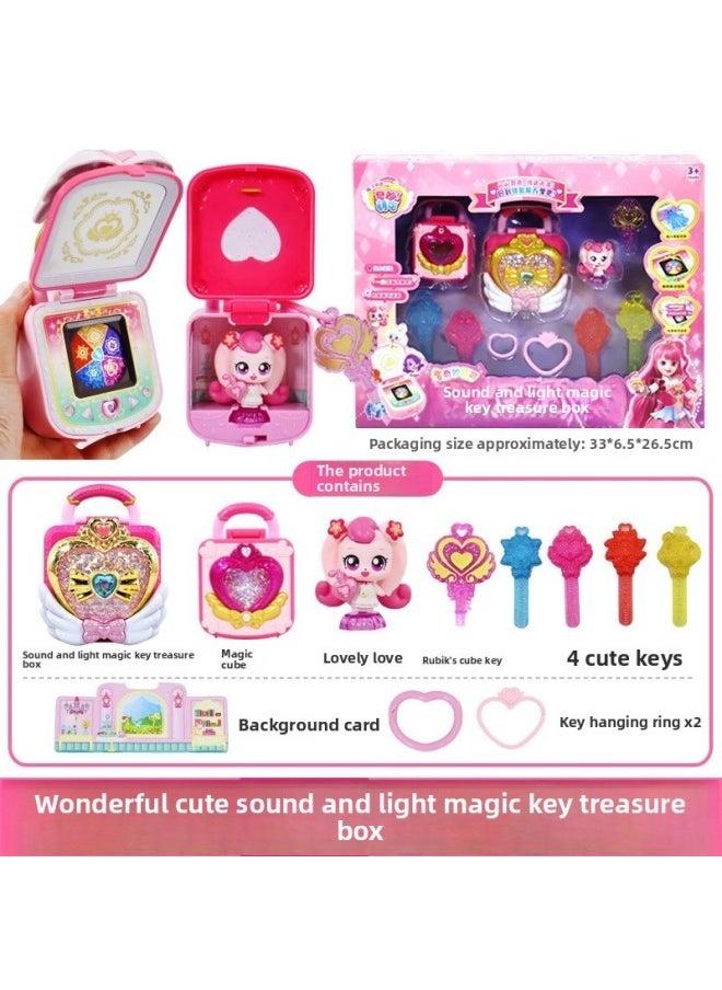 Generic - Wonderful And Movable Luxury Magic Sweetheart Treasure Box Key Toy Season 6 Love Princess Girl Blind Box Doll-Color:Magic Key [luxury Magic Key Treasure Box] Cute For Taking Photos, Interactive Voice, Smart Sensor, Qr Code Scanning And Recognition (4 Keys + Props Included) - Image 1
