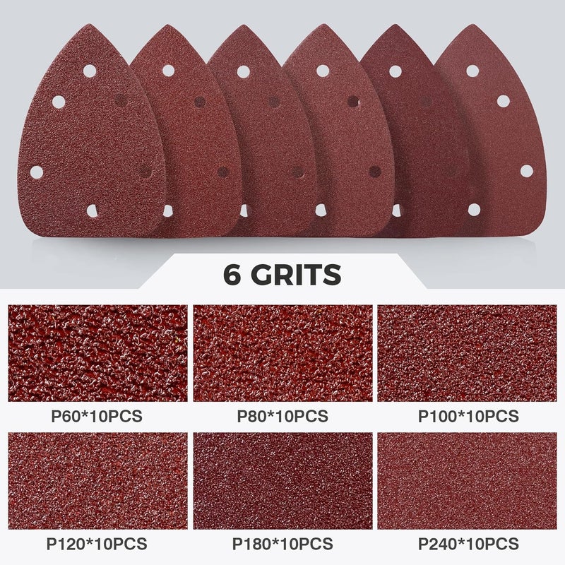S SATC 60 PCS Mouse Sander Sandpaper 6 Holes Detail Sander Sandpaper Palm Sander Paper Hook and Loop Mouse Sanding Pads Assorted 60/80/100/120/180/240 Grit - Image 3