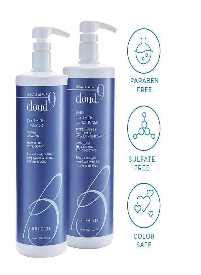Brocato Cloud 9 Restoring Shampoo + Conditioner Duo, 32 Fl Oz | Adds Back Resilience, Moisture, & Shine | Restore Hair To Lustrous Condition | For Damaged, Dry, Normal to Oily Hair, Color Safe - Image 3