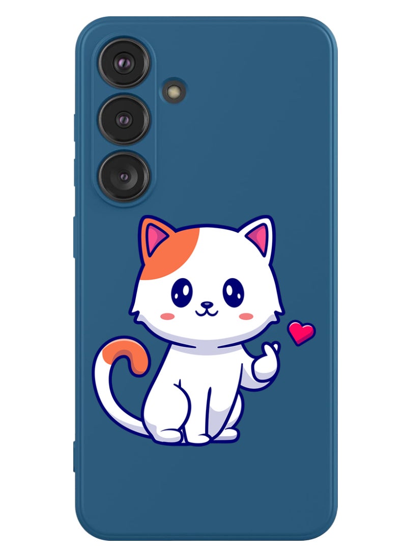 Theodor Protective Slim Fit Case Liquid Silicone Cover with Full Body Protection Anti-Scratch Shockproof Case For Samsung Galaxy S24 (Blue) - Cat love - Image 1