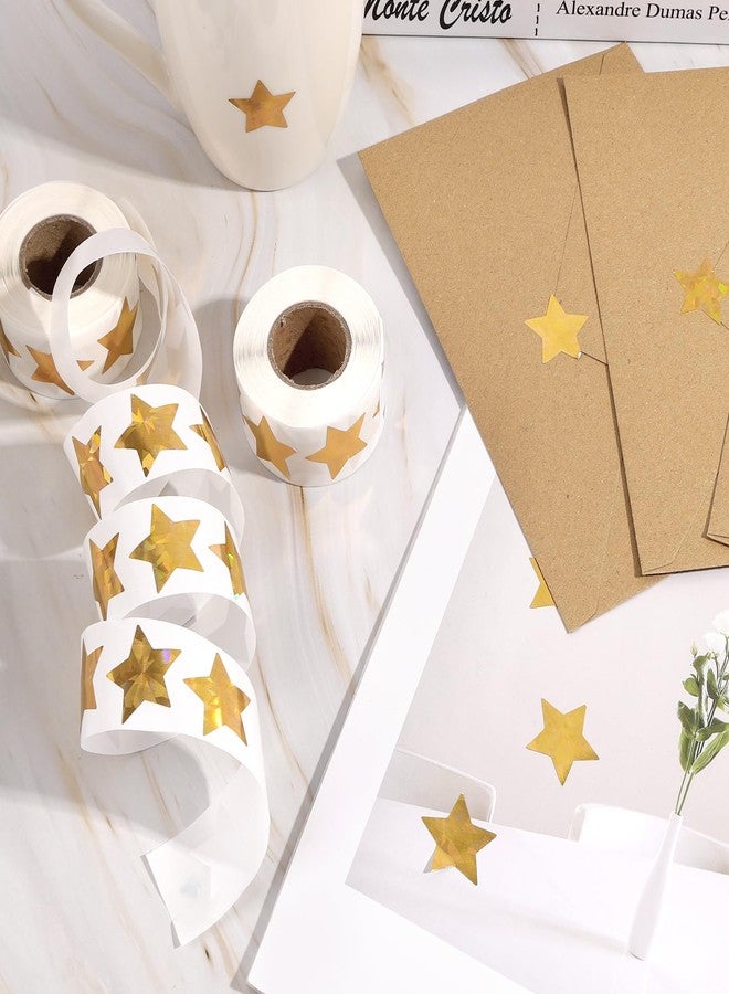 MOWPOG Star Stickers for Kids Reward, 1000 pcs Holographic Gold Star Stickers, 2 Rolls Sparkly Foil Star Stickers for Behavior Chart, Student Planner, School Classroom Students Teacher Supplies (1 inch) - Image 3