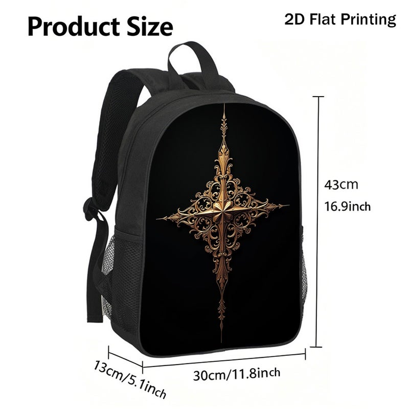 Fashion Golden Ornate Cross Filigree Backpack Durable Large Capacity 2D Flat Print for weekend travel outdoor for Unisex - Image 3