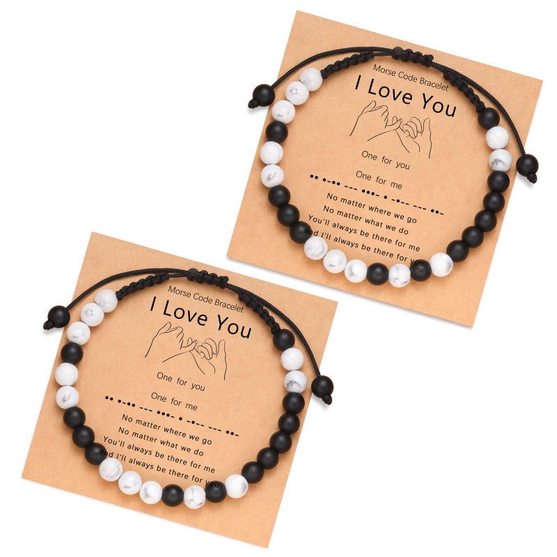 UNGENT THEM Matching Couples Bracelets Morse Code Boyfriend Girlfriend Long Distance Relationship Valentines I Love You Gifts for Him Her Women Men - Image 1