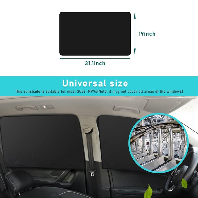 Excefore Car Window Shades, 2 PCS Auto Side Rear Magnetic Windshield Curtains, UV Protection and Sun Heat Blocker Window Covers, Universal Fit Most of Cars, SUV, MPV (Black-Back Window, 31.1x19 In) - Image 2