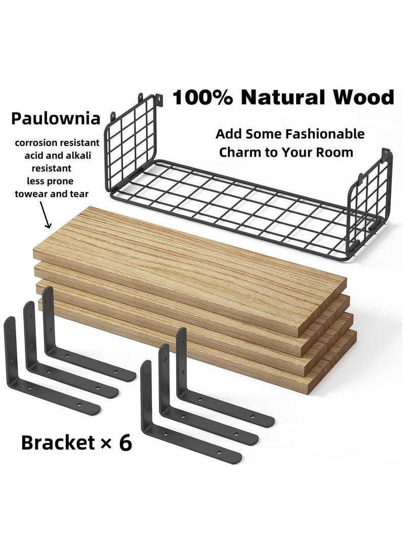 Vparty Floating Bathroom Shelf with Wire Basket – Rustic Wood Wall-Mounted Shelf for Toilet Storage, Farmhouse Style, Bathroom Organizer, Space-Saving Wall Shelf, Decorative Storage Rack, Wooden Shelf with Metal Basket for Towels, Toiletries, and Accessories 40 CM X 15 CM  - Image 5