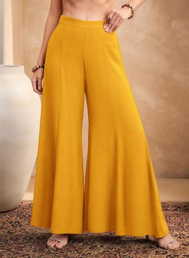Sassafras  Mustard Embroidered Halter Kurta With Palazzos for Women | Best Price UAE