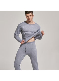 Generic Mens Solid Warm Thermal Underwear Set Fleece Lined Light gray  - Image 1