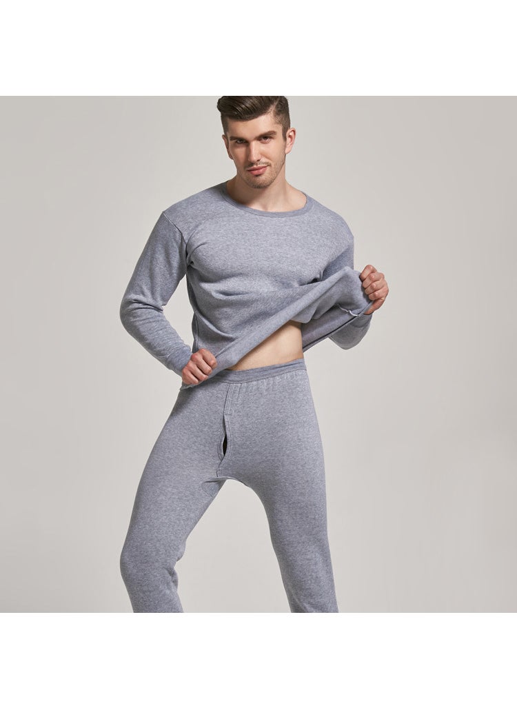 Generic Mens Solid Warm Thermal Underwear Set Fleece Lined Light gray  - Image 1