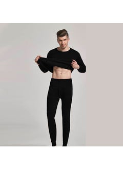 Generic Mens Solid Warm Thermal Underwear Set Fleece Lined Light gray  - Image 3