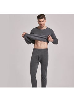Generic Mens Solid Warm Thermal Underwear Set Fleece Lined Light gray  - Image 2