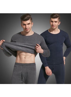 Generic Mens Solid Warm Thermal Underwear Set Fleece Lined Light gray  - Image 4
