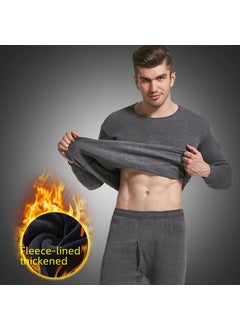 Generic Mens Solid Warm Thermal Underwear Set Fleece Lined Light gray  - Image 5