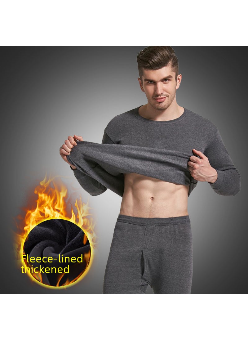 Generic Mens Solid Warm Thermal Underwear Set Fleece Lined Light gray  - Image 5