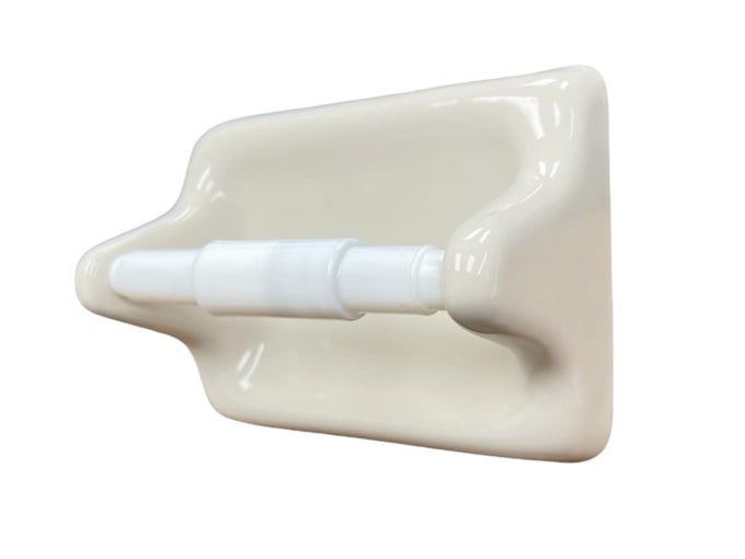 GLAZED CERAMIC BATHROOM TOILET PAPER HOLDER ACCESSORY BONE ALMOND NOT FOR FLAT SURFACE INSTALLATION
