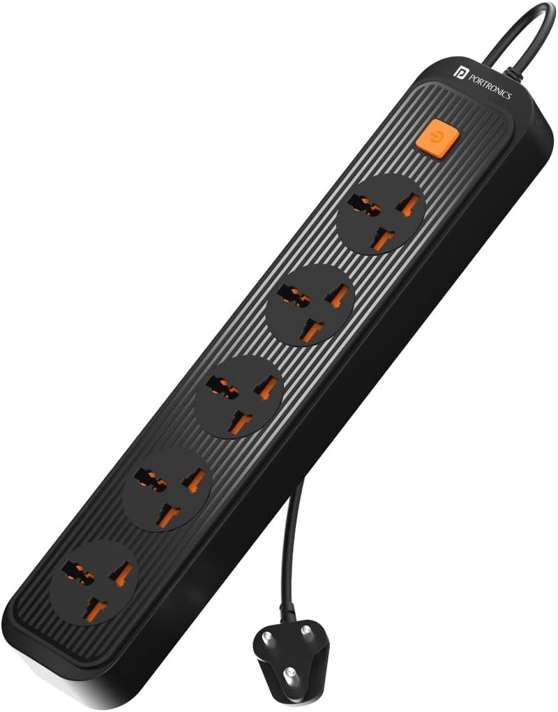 Portronics Power Plate 13 Multiplug Extension Board with 5 Power Sockets, 1500W, 2M Cord Length, Fire Proof Material, Short Circuit Protection(Black) - Image 1