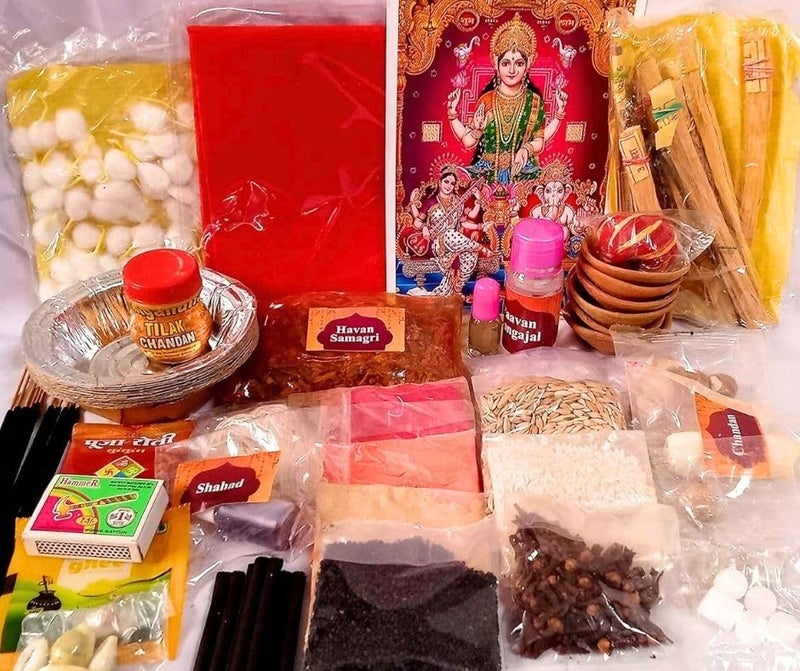 DEV POOJA STORE Diwali Puja Kit Complete Pooja Kit for Deepawali Puja with 31 Items Diwali Pujan Kit Ganesha Laxmi Pujan Samgri Special Puja Vidhi Included for Money Business Increment - Image 1