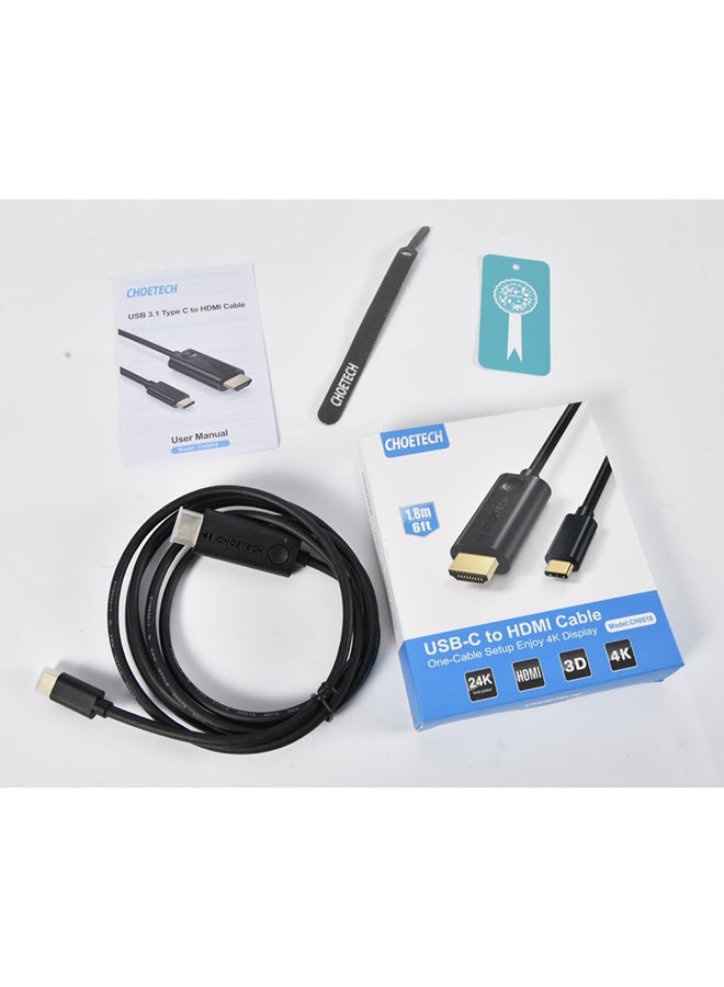 تشوتيك كابل من USB C إلى HDMI بطول 5.9 أقدام، (متوافق مع ثندربولت 3) بتردد 30 هرتز ودقّة عالية 4K - Image 4