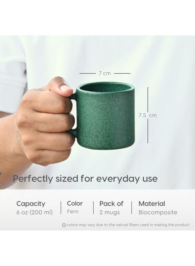 Eha Earth-Friendly Comfy Coffee Cup Set of 2 | 200 ml | Made with Rice Husk & Bamboo Fibers | Microwave Safe | for Hot & Cold Coffee Mug, Tea & Milk | Natural Matte Finish | Fern - Image 2